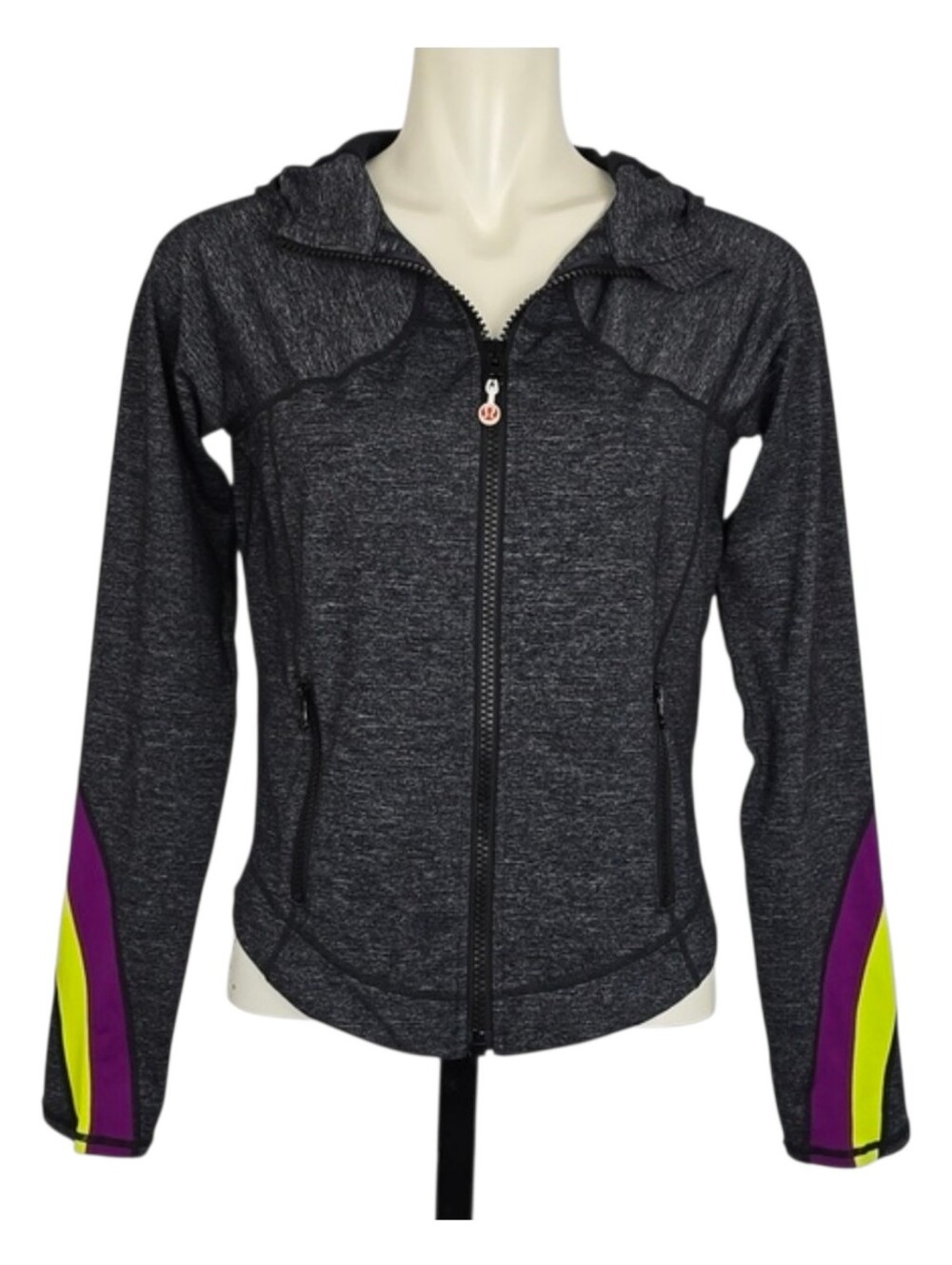Lululemon Women's Half Moon Jacket Heathered Grey Purple Yellow Stripes 10